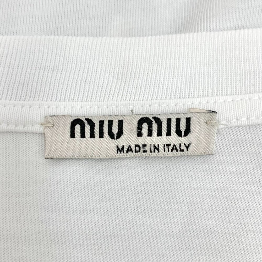 GW0522 Miu Miu White cat letter printed cotton round neck short-sleeved T-shirt - Picture 5 of 9